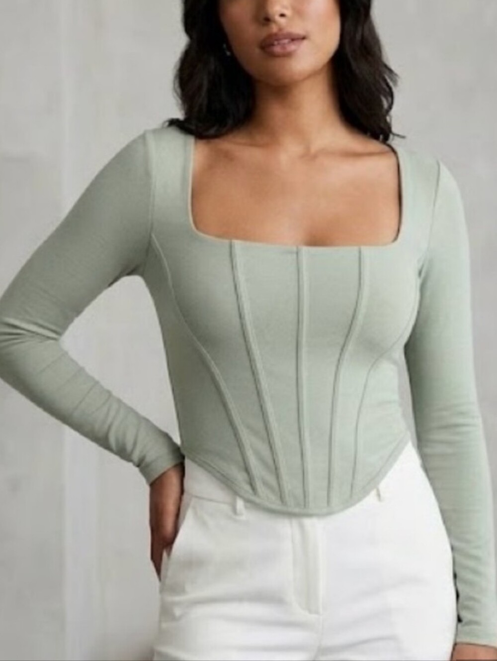 Abercrombie & Fitch Long Sleeve Waist Length Corset Top, Sage Green Size Large